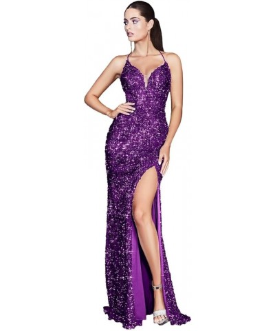 Women's Sparkly Tight Sequin Prom Dress Bodycon Mermaid with Slit Formal Evening Party Gowns Grape $25.85 Dresses