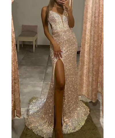 Women's Sparkly Tight Sequin Prom Dress Bodycon Mermaid with Slit Formal Evening Party Gowns Grape $25.85 Dresses