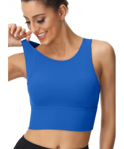 High Neck Sports Bra for Women Longline Full Coverage Sports Bras Medium Impact Padded Workout Crop Tops for Yoga Gym U-cerul...