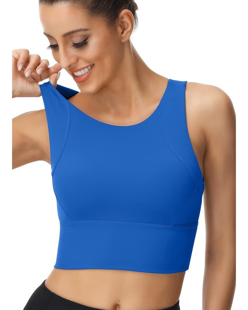 High Neck Sports Bra for Women Longline Full Coverage Sports Bras Medium Impact Padded Workout Crop Tops for Yoga Gym U-cerul...