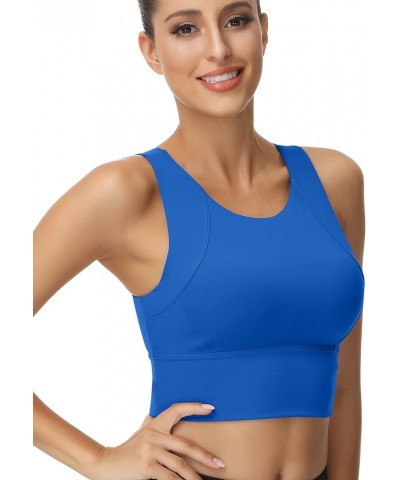 High Neck Sports Bra for Women Longline Full Coverage Sports Bras Medium Impact Padded Workout Crop Tops for Yoga Gym U-cerul...