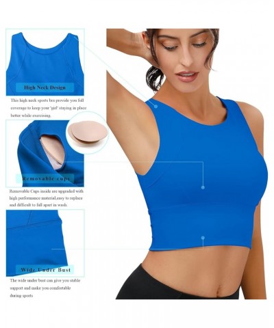 High Neck Sports Bra for Women Longline Full Coverage Sports Bras Medium Impact Padded Workout Crop Tops for Yoga Gym U-cerul...