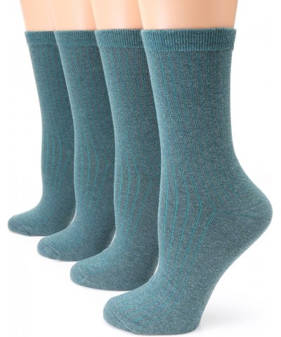 Women's 4 Pairs Solid Color Lightweight Ribbed knitted Soft Cotton Casual Crew Socks Green $9.71 Activewear