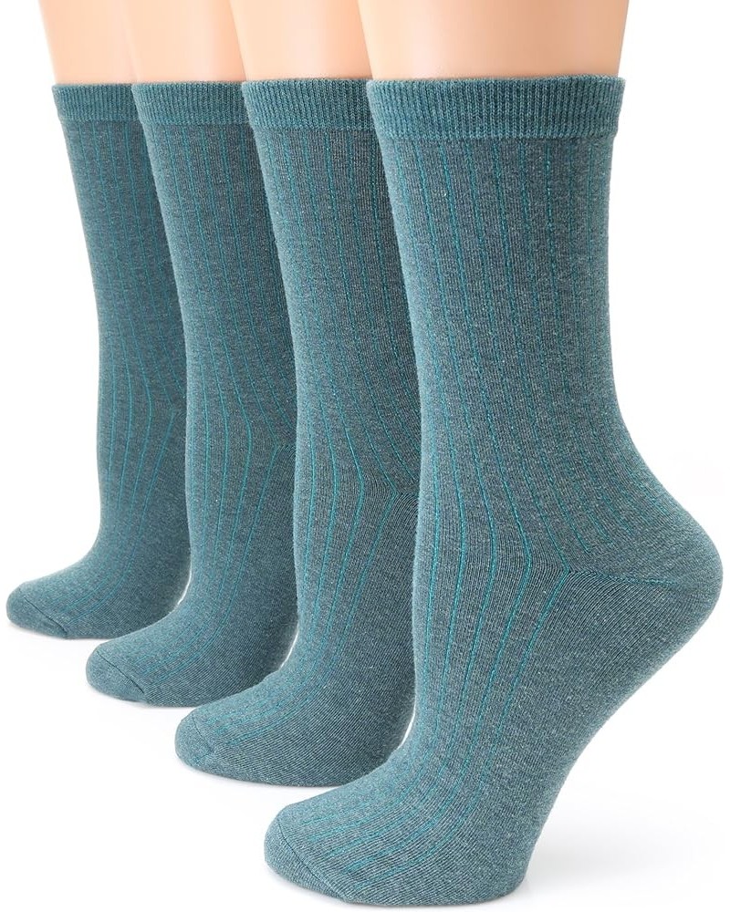 Women's 4 Pairs Solid Color Lightweight Ribbed knitted Soft Cotton Casual Crew Socks Green $9.71 Activewear