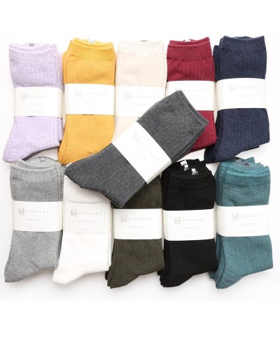 Women's 4 Pairs Solid Color Lightweight Ribbed knitted Soft Cotton Casual Crew Socks Green $9.71 Activewear