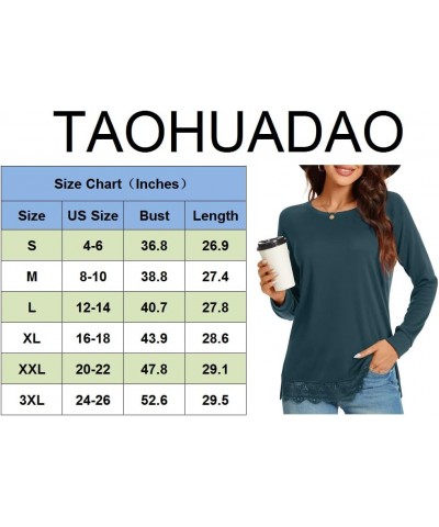 Women's Casual Long Sleeve Tops Lace Hem T-Shirt Side Split Tunic 01 Hb-dark Green $13.24 Tops