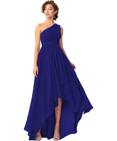 Women's One Shoulder Bridesmaid Dresses High Low Chiffon Formal Party Gowns with Pockets SE051 Royal Blue $31.61 Dresses