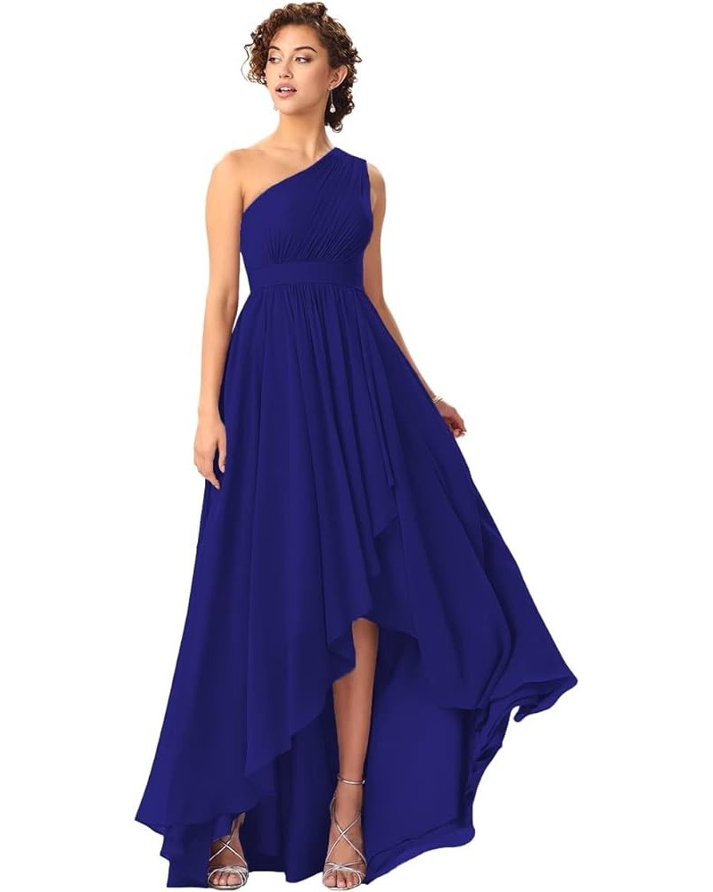 Women's One Shoulder Bridesmaid Dresses High Low Chiffon Formal Party Gowns with Pockets SE051 Royal Blue $31.61 Dresses