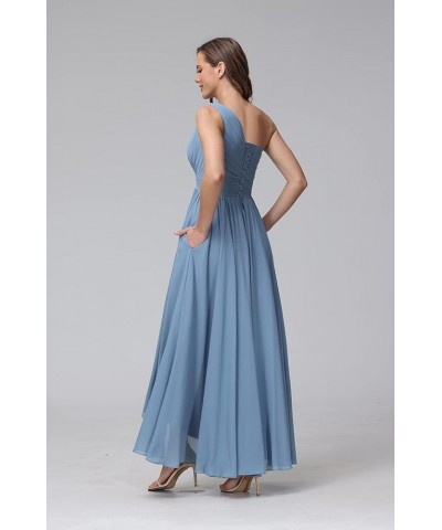 Women's One Shoulder Bridesmaid Dresses High Low Chiffon Formal Party Gowns with Pockets SE051 Royal Blue $31.61 Dresses