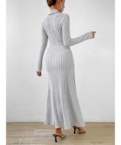 Women's Wrap V Neck Ruched Front Long Sleeve Flared A Line Long Dress Light Grey Pure Solid $29.50 Dresses