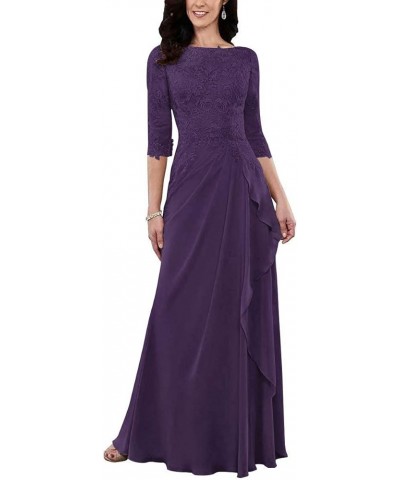 Mother of The Bride Dresses Long Evening Formal Dress 3/4 Sleeve Lace Applique Ruffles Eggplant $45.36 Dresses