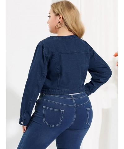 Women's Plus Size Denim Jackets Button Closed Long Sleeve No Collar Crop Denim Jacket 2023 Dark Blue $22.20 Jackets