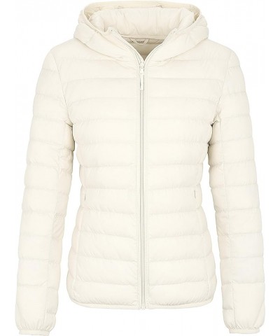 Women's Hooded Packable Ultra Light Weight Short Down Jacket Beige $33.36 Jackets