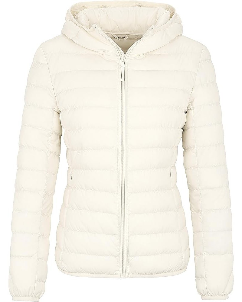 Women's Hooded Packable Ultra Light Weight Short Down Jacket Beige $33.36 Jackets