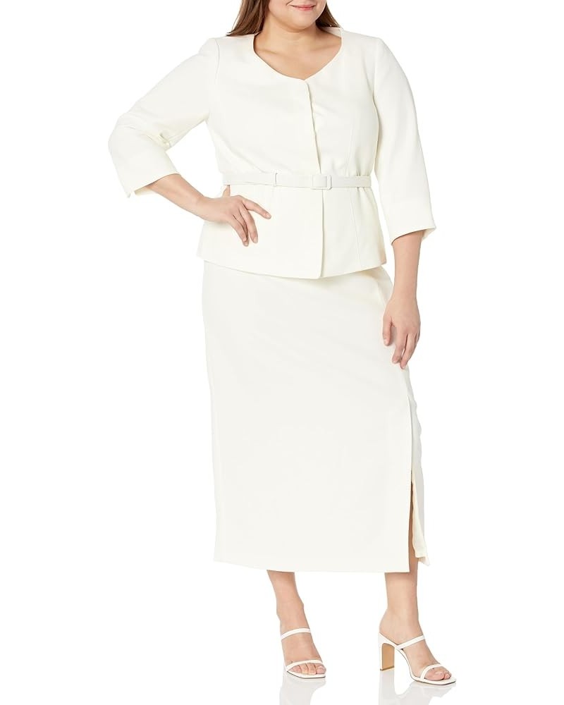 Women's Plus Size Textured Belted Jacket & Long Skirt Vanilla Ice $40.35 Suits