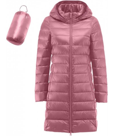 Women's Packable Ultra Lightweight Jacket 2023 Winter Warm Slim Fit Duck Down Coats with Pockets Recycled Insulation Pink Lon...