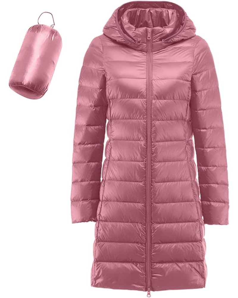 Women's Packable Ultra Lightweight Jacket 2023 Winter Warm Slim Fit Duck Down Coats with Pockets Recycled Insulation Pink Lon...