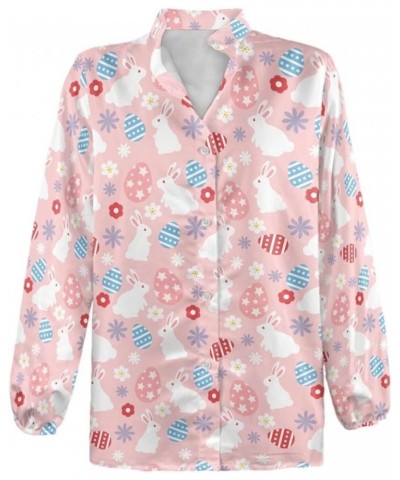 Button Up Shirt Women Casual Long Sleeve Button Dowen Blouse Tunic Tops Plus Size S-5XL Easter Egg Bunny $15.05 Blouses