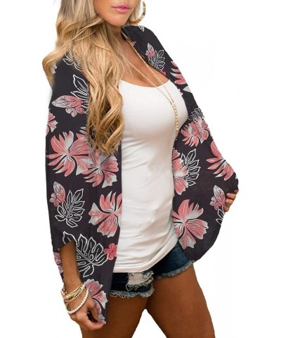 Womens Floral Kimono Cover Ups Short Sleeve Kimono Cardigans Casual Shawl Cardigan Loose Open Front Kimono Tops Pink Black $1...