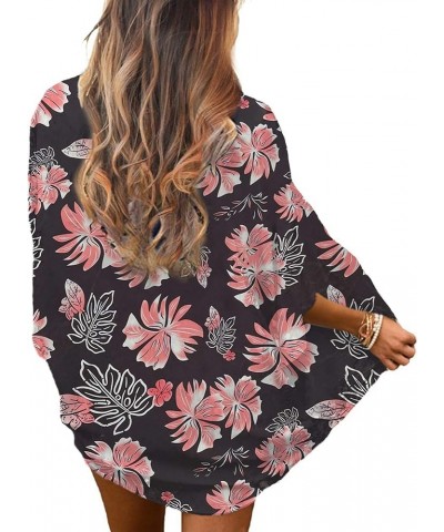 Womens Floral Kimono Cover Ups Short Sleeve Kimono Cardigans Casual Shawl Cardigan Loose Open Front Kimono Tops Pink Black $1...