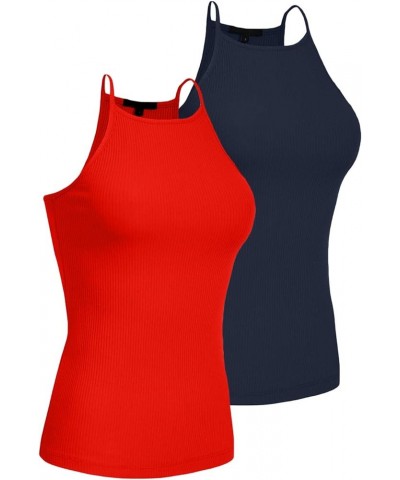 Women's Active High Neck Simple Casual Daily Spaghetti Strap Ribbed Camisole Tank Top (S-3XL) Bred,navy $11.28 Tanks