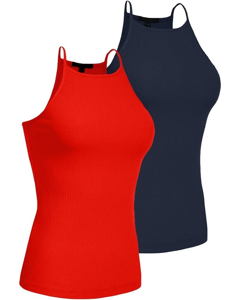 Women's Active High Neck Simple Casual Daily Spaghetti Strap Ribbed Camisole Tank Top (S-3XL) Bred,navy $11.28 Tanks