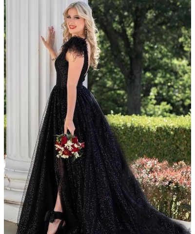 Women's V Neck Sequin Prom Dresses Sequin Ball Gowns Off Shoulder Feather Wedding Party Gown Wine Wine Red $53.62 Dresses