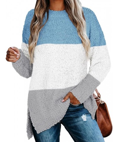 Womens Sweaters Crewneck Long Sleeve Side Slit Tunic Tops for Leggings A12-triblue $21.62 Sweaters