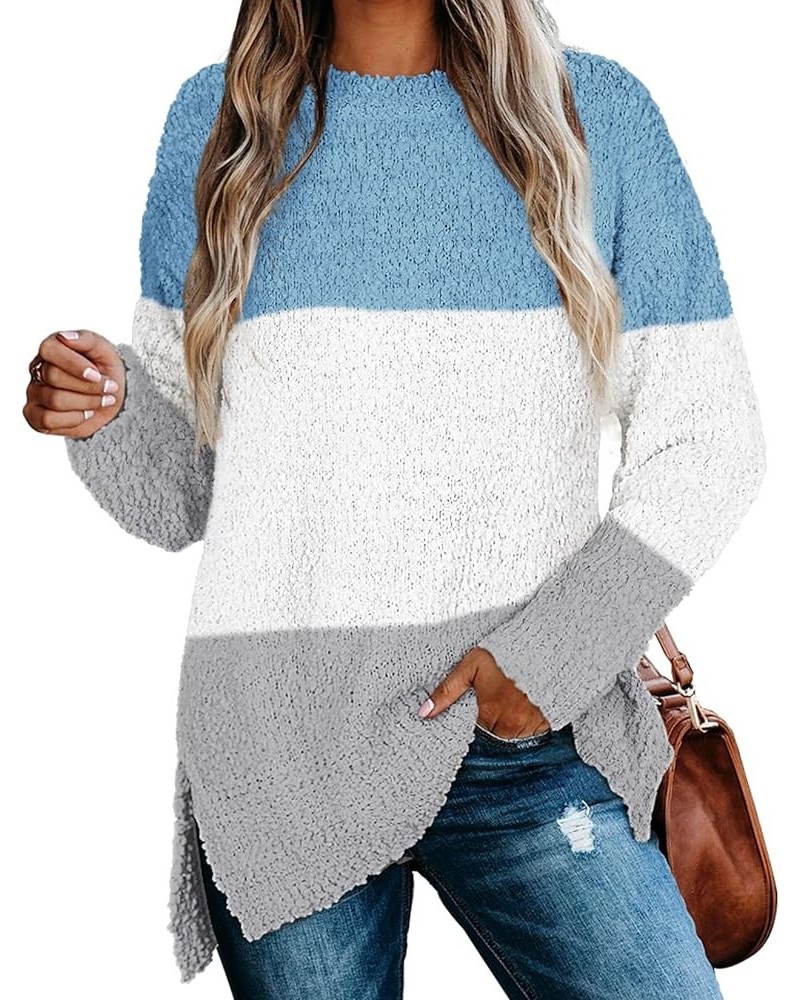 Womens Sweaters Crewneck Long Sleeve Side Slit Tunic Tops for Leggings A12-triblue $21.62 Sweaters