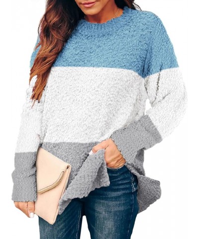 Womens Sweaters Crewneck Long Sleeve Side Slit Tunic Tops for Leggings A12-triblue $21.62 Sweaters