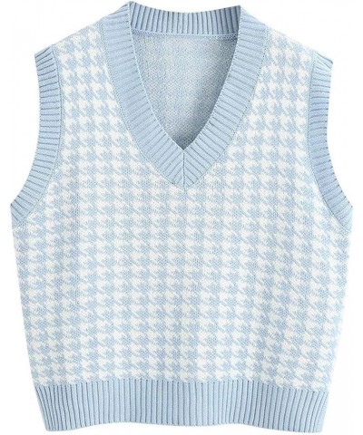 Plaid Vest for Women Fashion Casual Sleeveless V Neck Knit Top Sweater Vest(A) Size-L Baby Blue $14.47 Sweaters