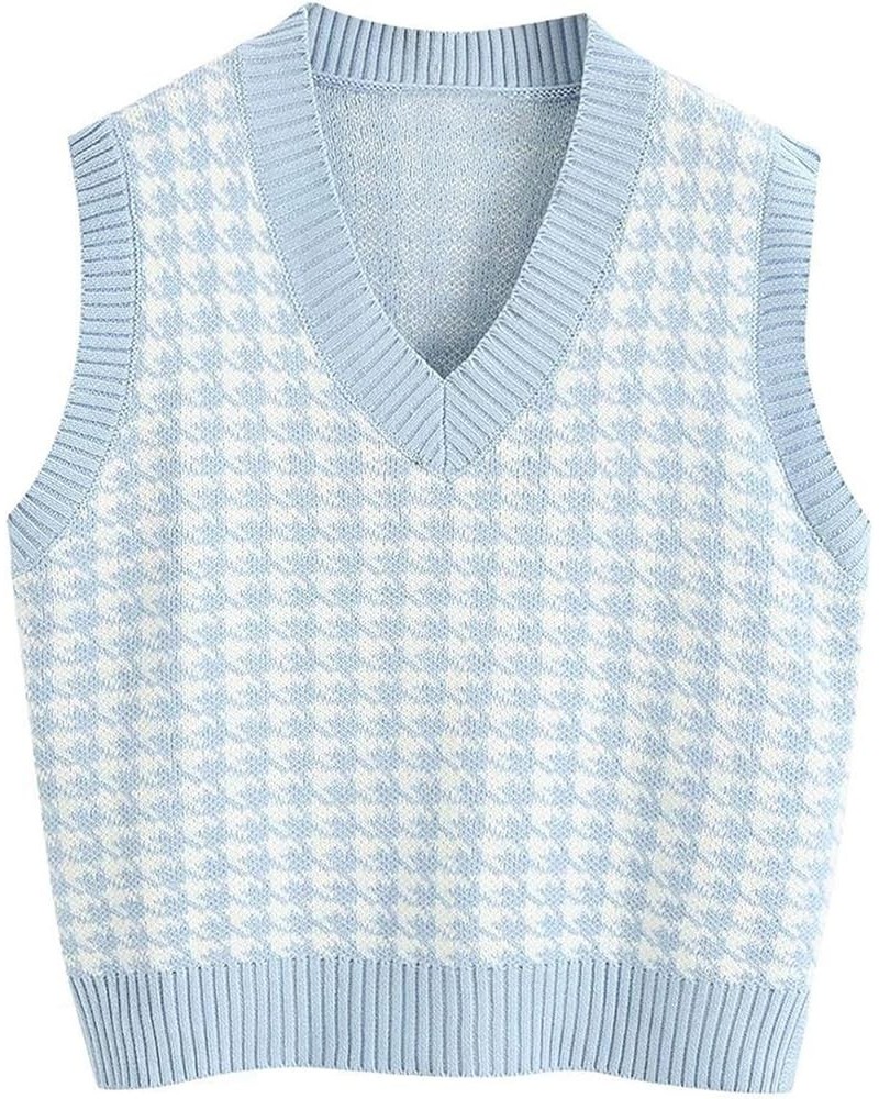 Plaid Vest for Women Fashion Casual Sleeveless V Neck Knit Top Sweater Vest(A) Size-L Baby Blue $14.47 Sweaters