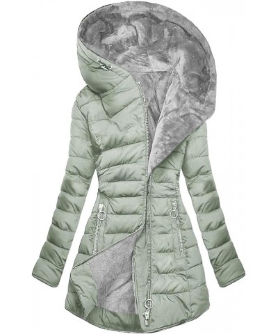 Plus Size Quilted Jackets for Women Warm Thicken Fleece Lined Winter Coats Hooded Outdoor Jackets with Pockets B1-mint Green1...