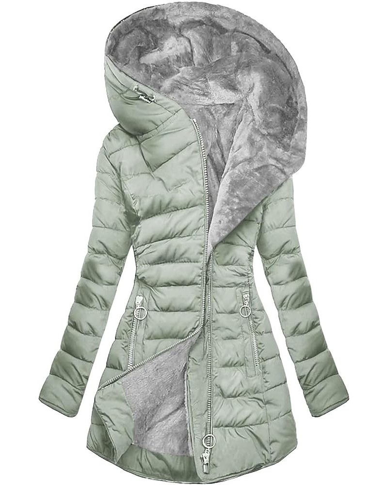 Plus Size Quilted Jackets for Women Warm Thicken Fleece Lined Winter Coats Hooded Outdoor Jackets with Pockets B1-mint Green1...