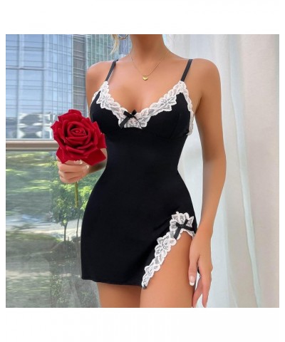 Lingerie for Women Sexy Lace Mesh Babydolls Sleepwear Chemise Strappy V Neck Chemises Nightgown Sleepwear Nightdress 02-black...