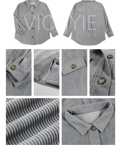 Womens Corduroy Shacket Blouses Button Down Shirts Pocket Long Sleeves Tops Jacket Coats Light Grey $23.36 Tops