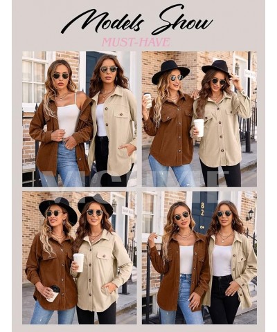 Womens Corduroy Shacket Blouses Button Down Shirts Pocket Long Sleeves Tops Jacket Coats Light Grey $23.36 Tops