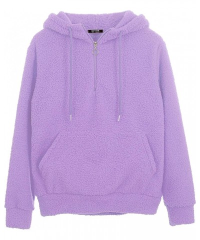 Womens Comfy Sherpa Long Sleeve Midweight 1/2 Zip Sweatshirts Pullover Hoodie with Kanga Pocket Sherpa (Gwh001) - Lavender $1...