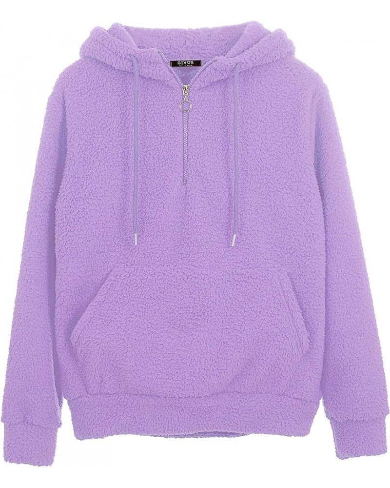 Womens Comfy Sherpa Long Sleeve Midweight 1/2 Zip Sweatshirts Pullover Hoodie with Kanga Pocket Sherpa (Gwh001) - Lavender $1...