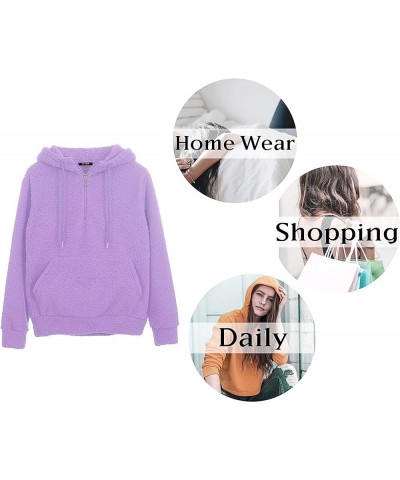 Womens Comfy Sherpa Long Sleeve Midweight 1/2 Zip Sweatshirts Pullover Hoodie with Kanga Pocket Sherpa (Gwh001) - Lavender $1...