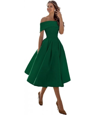 Women's Off The Shoulder Short A-line Homecoming Dress Satin Bridesmaid Prom Gown with Pockets Emerald Green $39.87 Dresses