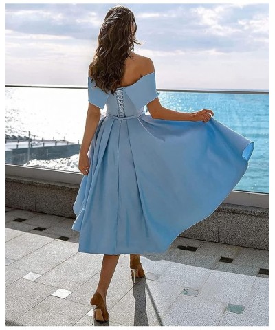 Women's Off The Shoulder Short A-line Homecoming Dress Satin Bridesmaid Prom Gown with Pockets Emerald Green $39.87 Dresses