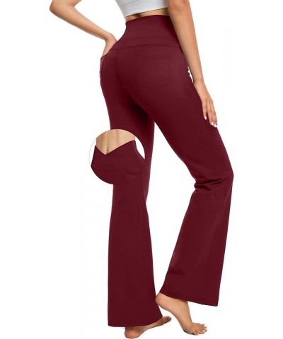 Flare Yoga Pants with 4 Pockets for Women Tummy Control High Waist Bootcut Leggings 31" Inseam Wine Red $17.99 Pants