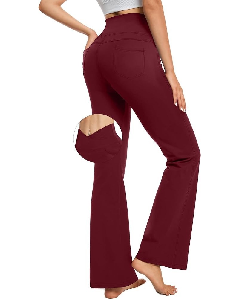 Flare Yoga Pants with 4 Pockets for Women Tummy Control High Waist Bootcut Leggings 31" Inseam Wine Red $17.99 Pants