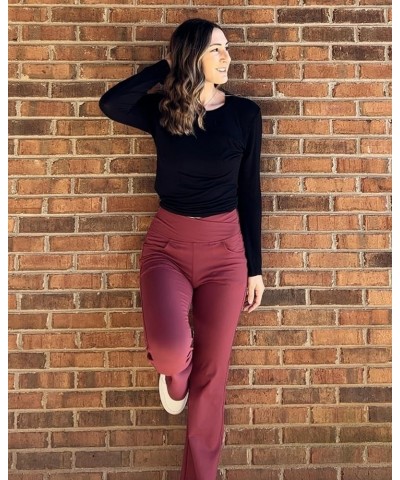 Flare Yoga Pants with 4 Pockets for Women Tummy Control High Waist Bootcut Leggings 31" Inseam Wine Red $17.99 Pants