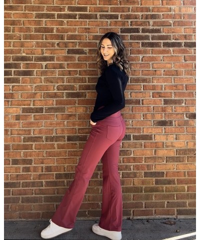 Flare Yoga Pants with 4 Pockets for Women Tummy Control High Waist Bootcut Leggings 31" Inseam Wine Red $17.99 Pants