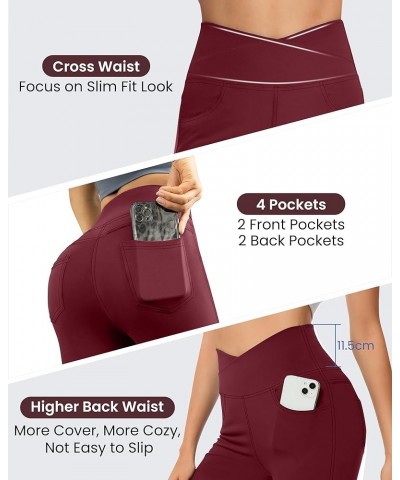 Flare Yoga Pants with 4 Pockets for Women Tummy Control High Waist Bootcut Leggings 31" Inseam Wine Red $17.99 Pants