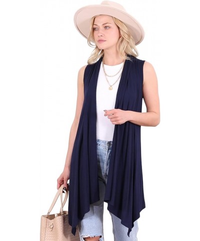 Womens Sleeveless Lightweight Summer Open Front Long Duster Cardigan Vest Plus Size Made in USA Navy $15.38 Sweaters