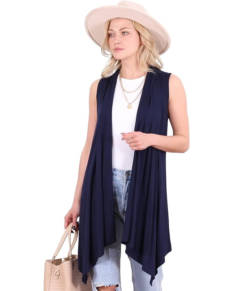 Womens Sleeveless Lightweight Summer Open Front Long Duster Cardigan Vest Plus Size Made in USA Navy $15.38 Sweaters