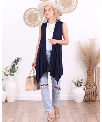 Womens Sleeveless Lightweight Summer Open Front Long Duster Cardigan Vest Plus Size Made in USA Navy $15.38 Sweaters